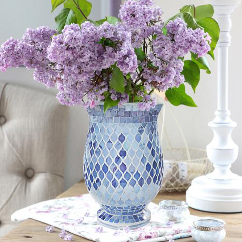 big belly blue mosaic vase
